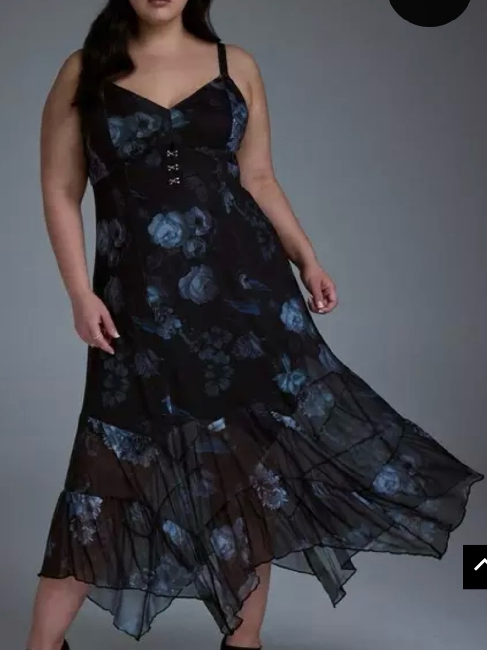 Torrid Nightfall Size 0 Black Floral Slip Dress with Blue Rose Print